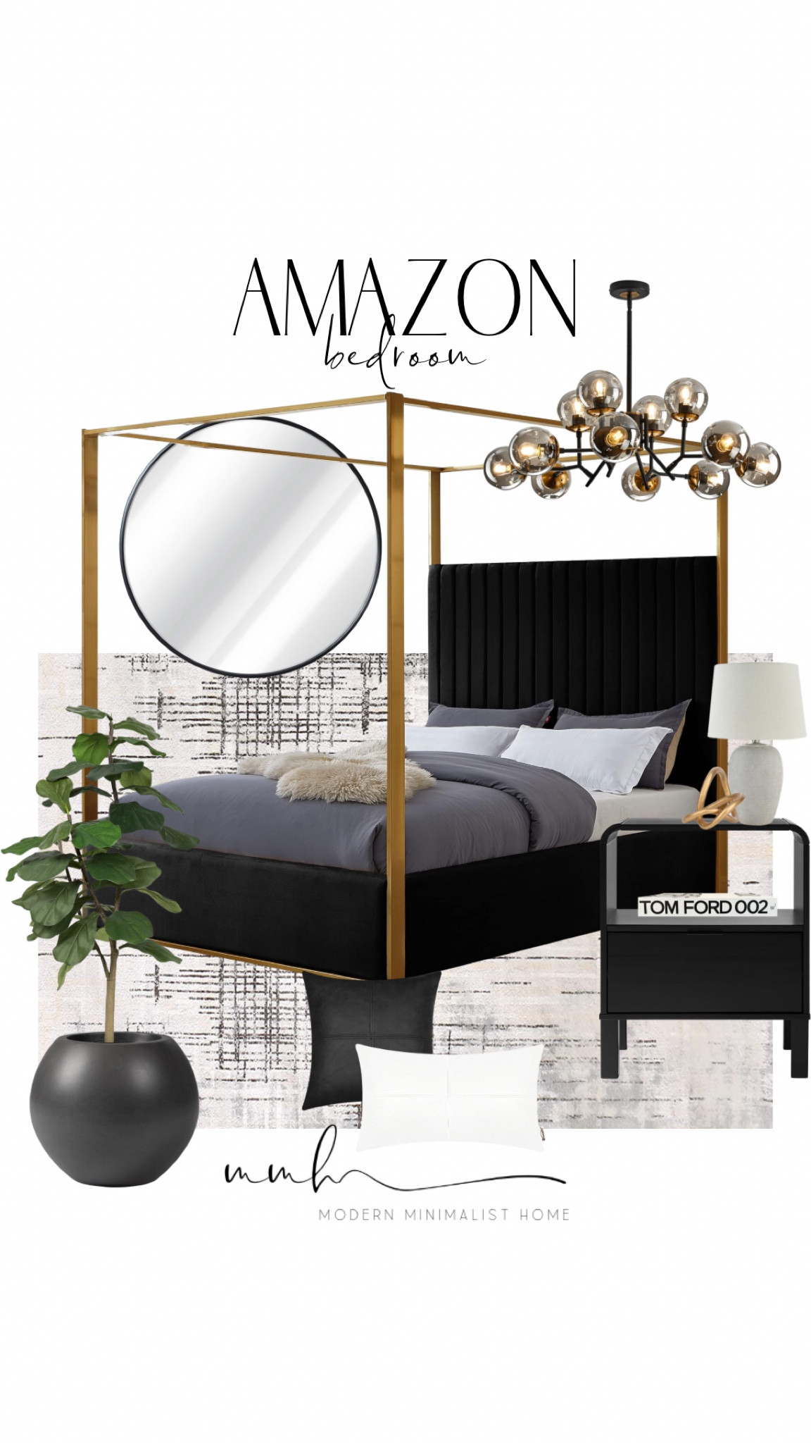 Create a serene and stylish bedroom retreat with these gorgeous @Amazon home finds! 🌿✨ This neutral modern mood board features a stunning contemporary king-size bed, cozy pillows, and a sleek black nightstand. The modern wall mirror and black planter add bold accents, while the faux tree brings a natural touch. Complete the look with chic modern lighting and a stylish table lamp for the perfect balance of comfort and elegance. Affordable luxury for your dream bedroom! 

#LTKHome #LTKFindsUnder100 #LTKStyleTip