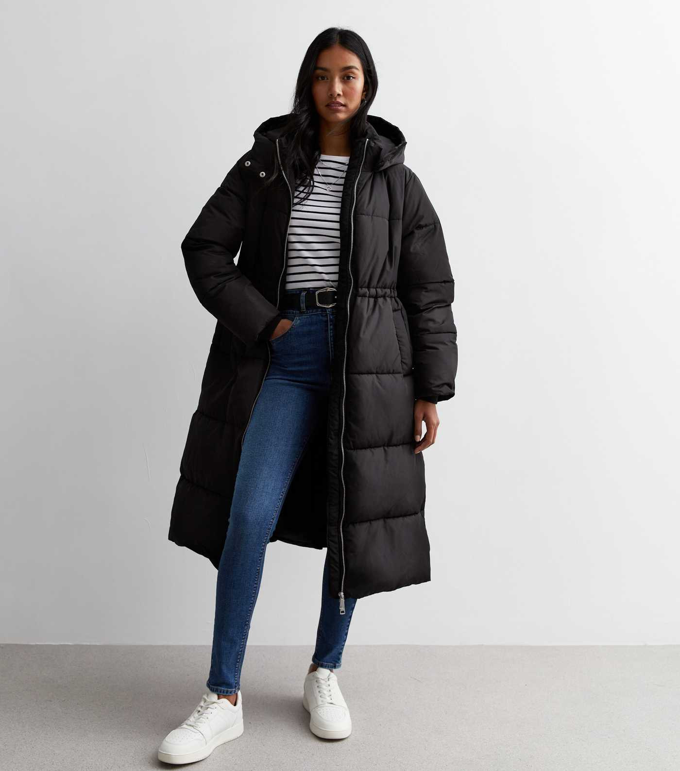 Black Drawcord Long Puffer Coat | New Look | New Look (UK)