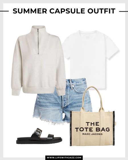 Casual summer capsule outfit 

Sweatshirt / white tee / denim shorts / black chunky sandals / canvas tote bag / varley/ everlane / Madewell / agolde / Marc jacobs / summer style / minimal / beach outfit / sc24

#LTKStyleTip #LTKSeasonal