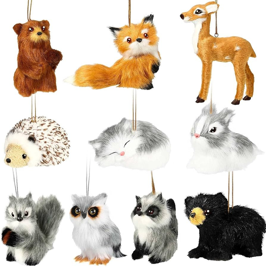 10 Pieces Plush Animal Christmas Ornament Woodland Furry Animal Ornaments Hanging Fur Ornament De... | Amazon (US)