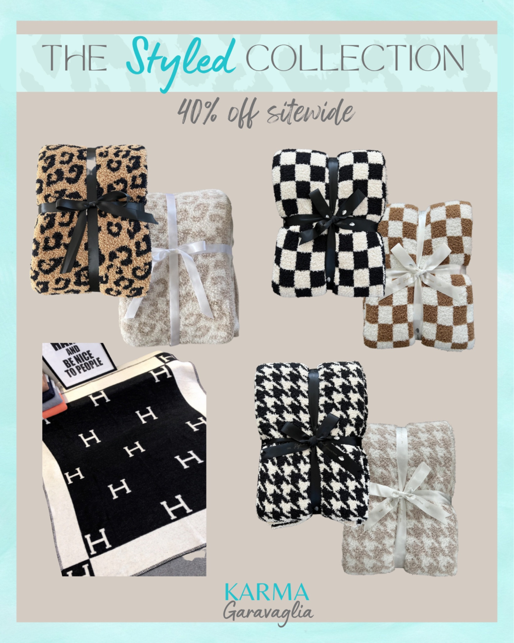 LTK Sale is LIVE Sept. 18-20! The Styled Collection Sale 40% off site wide Code LTK40, copy promo code at checkout, my bestseller Barefoot Dreams blanket dupe is part of the sale, softest blanket, leopard blanket, houndstooth blanket, checkered blanket, Hermes inspired blanket, designer inspired blanket, Bestseller barefoot dreams blanket dupe 

Follow me @karmagaravaglia for more fashion finds, beauty faves, lifestyle, sales and more! So glad you’re here!! XO!!

#LTKsalealert #LTKSeasonal #LTKSale