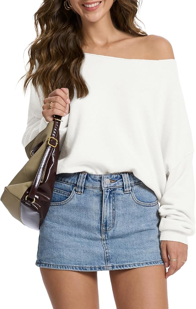 FAlABLE Women's Sweater Off Shoulder & Boat Neck Oversized Long Sleeve Pullover Cozy Knit Fall Wi... | Amazon (US)