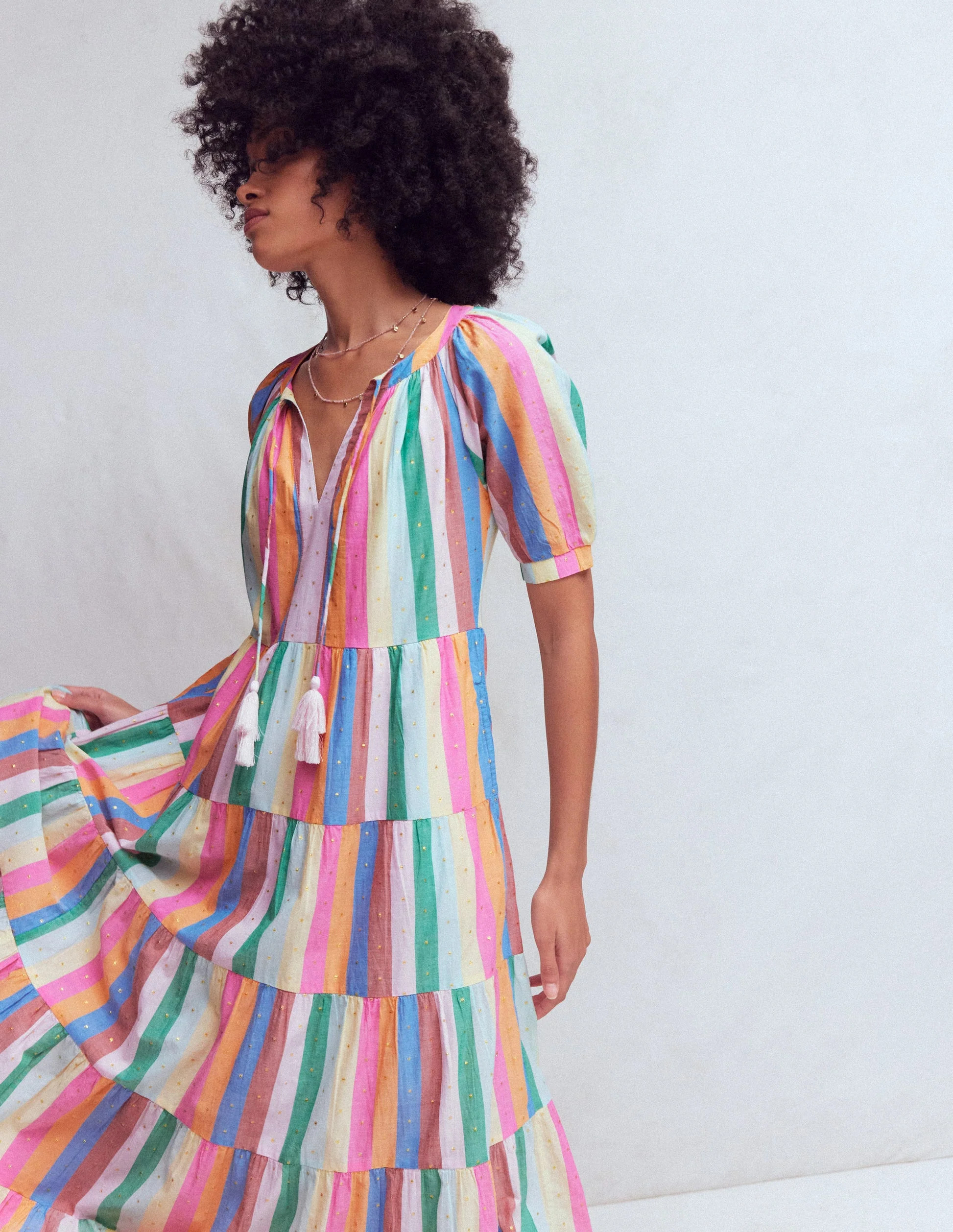 Multi Tiered Maxi Dress-Multi Clipped Stripe | Boden (US)