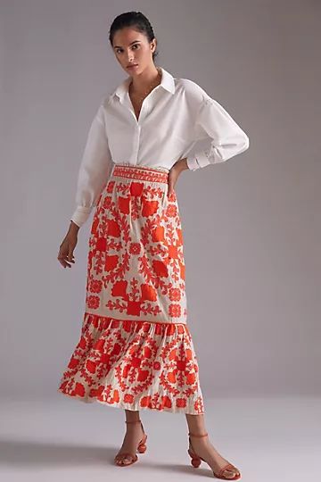 Embroidered Flounced Maxi Skirt | Anthropologie (US)