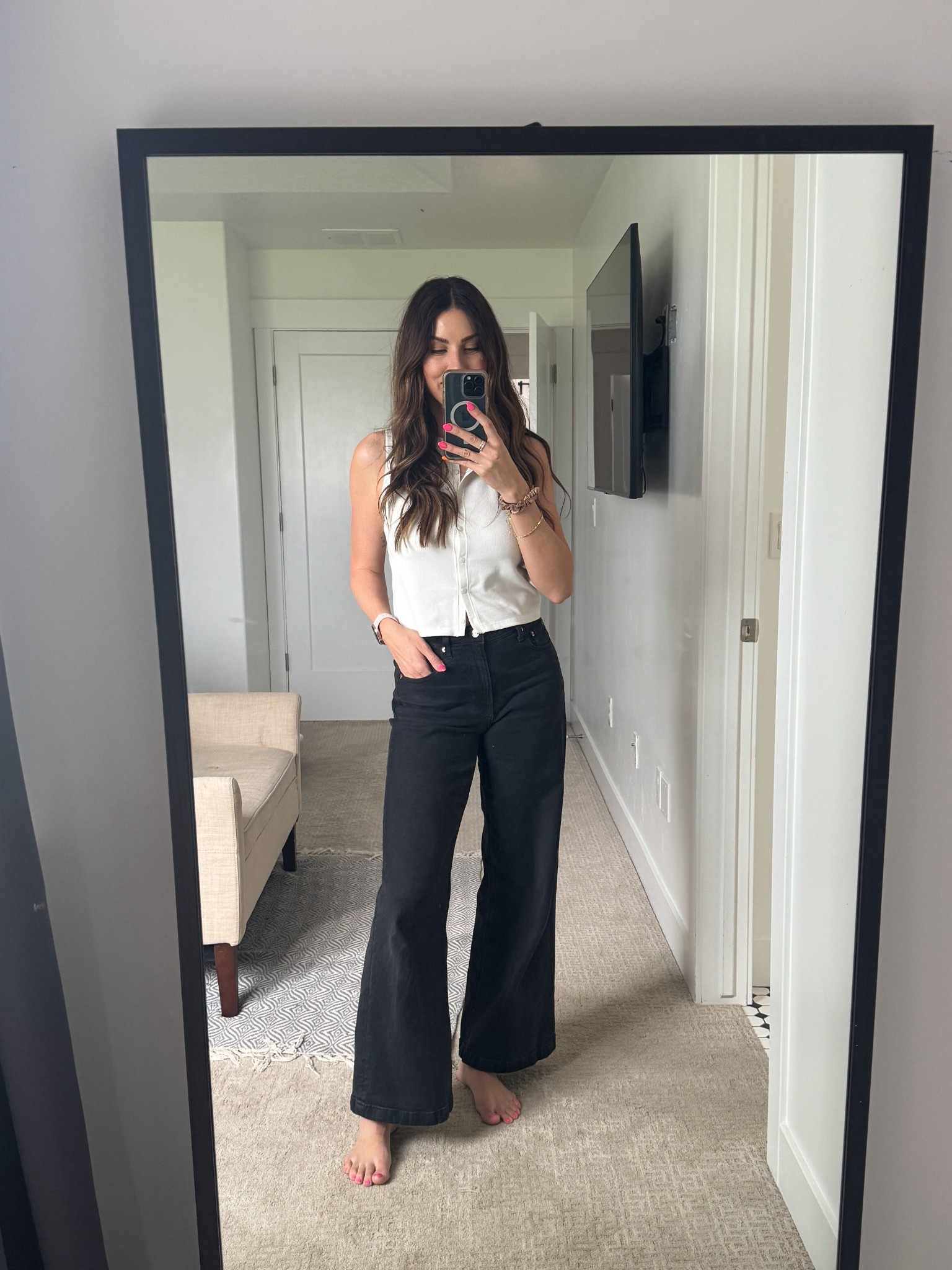 My favorite jeans! High waist and perfect length for spring and summer. They are 30% off right now too! 

Jeans are true to size. I’m wearing a 28R (normally wear a long but the regular is perfect). 
Top is true to size and I’m wearing a large.  

#LTKStyleTip #LTKMidsize #LTKWorkwear