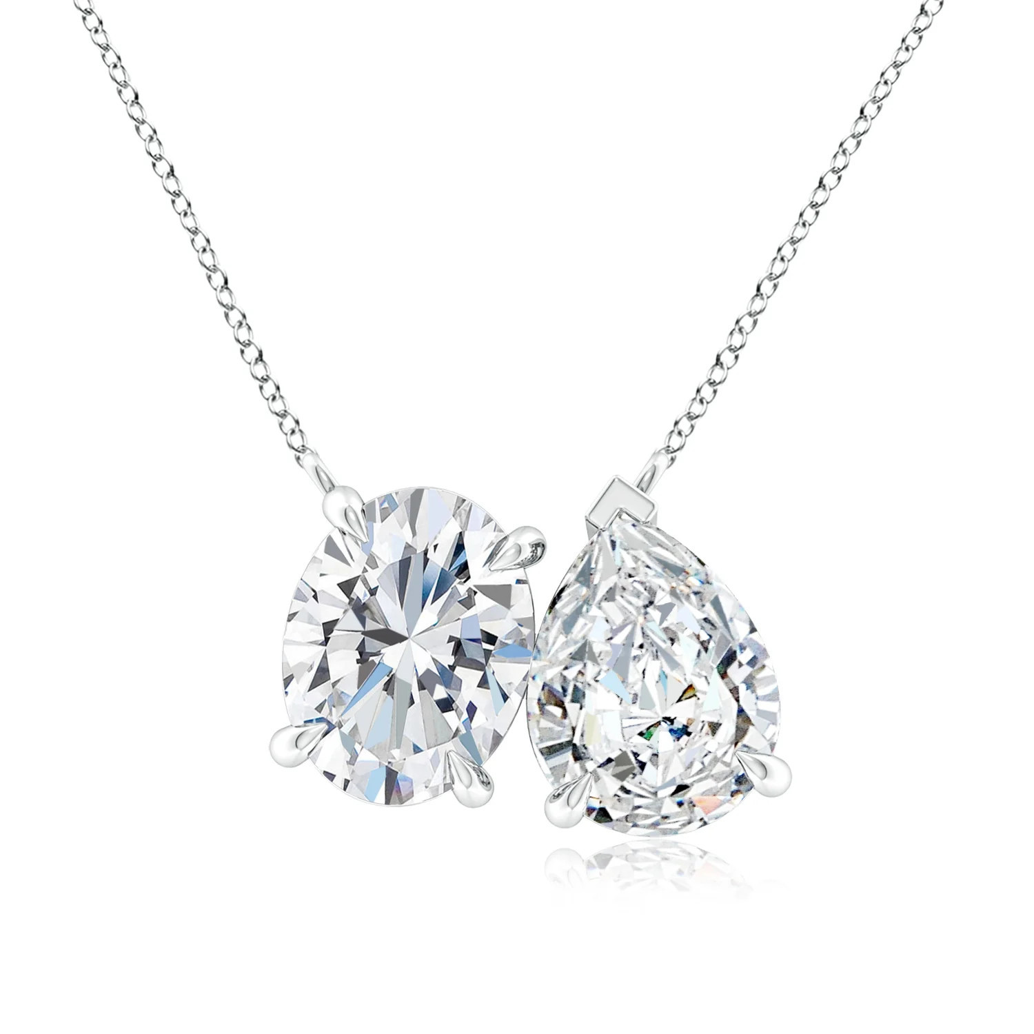 Angara 1.76 Carats Lab-Grown Oval & Pear Diamond Two-Stone Pendant with Filigree in Silver | Angara Inc.