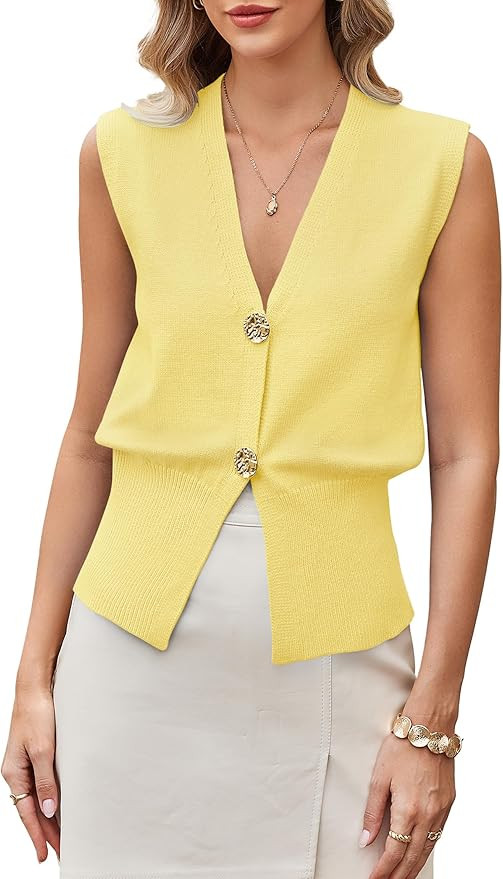 GUOLEZEEV Womens Sweater Vest Button Up V Neck Knit Vest Tops Sleeveless Cardigan Sweaters Tank T... | Amazon (US)