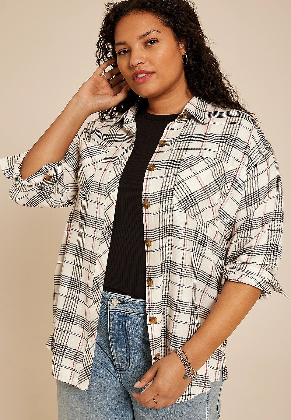 Plus Size Plaid Boyfriend Button Down Shirt | Maurices