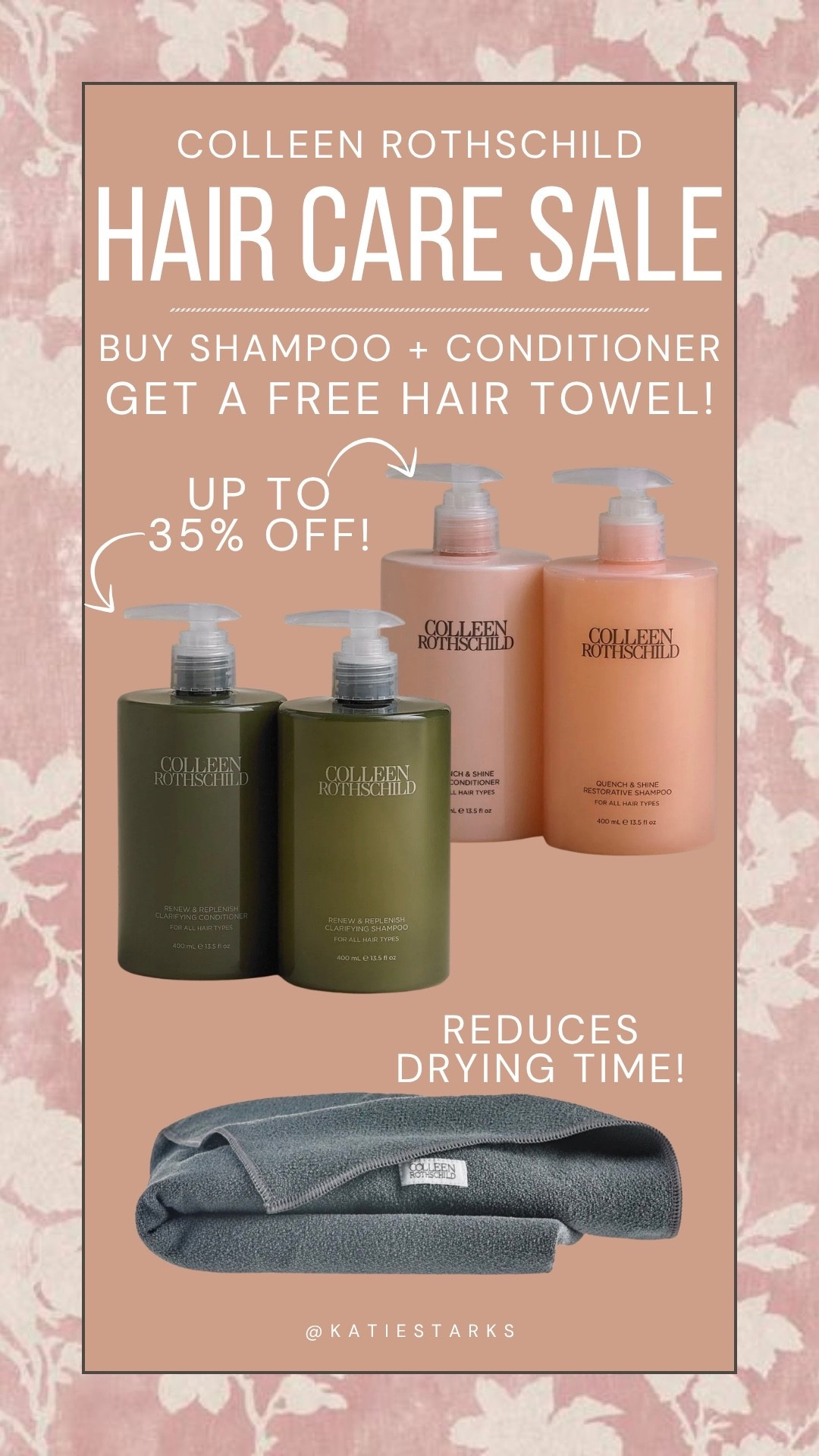Shampoo and conditioner at @Colleen Rothschild is up to 35% off PLUS receive a free moisture-absorbing hair towel when you purchase both! 

#crpartner 

#LTKSaleAlert #LTKgrwm #LTKBeauty
