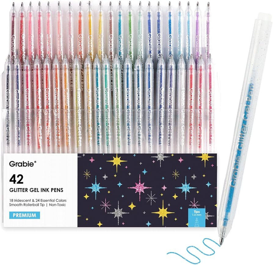Grabie 42 Capped Glitter Gel Pen Set, 18 Iridescent&24 Essential Color Pens, Smooth Rollerball Ti... | Amazon (US)
