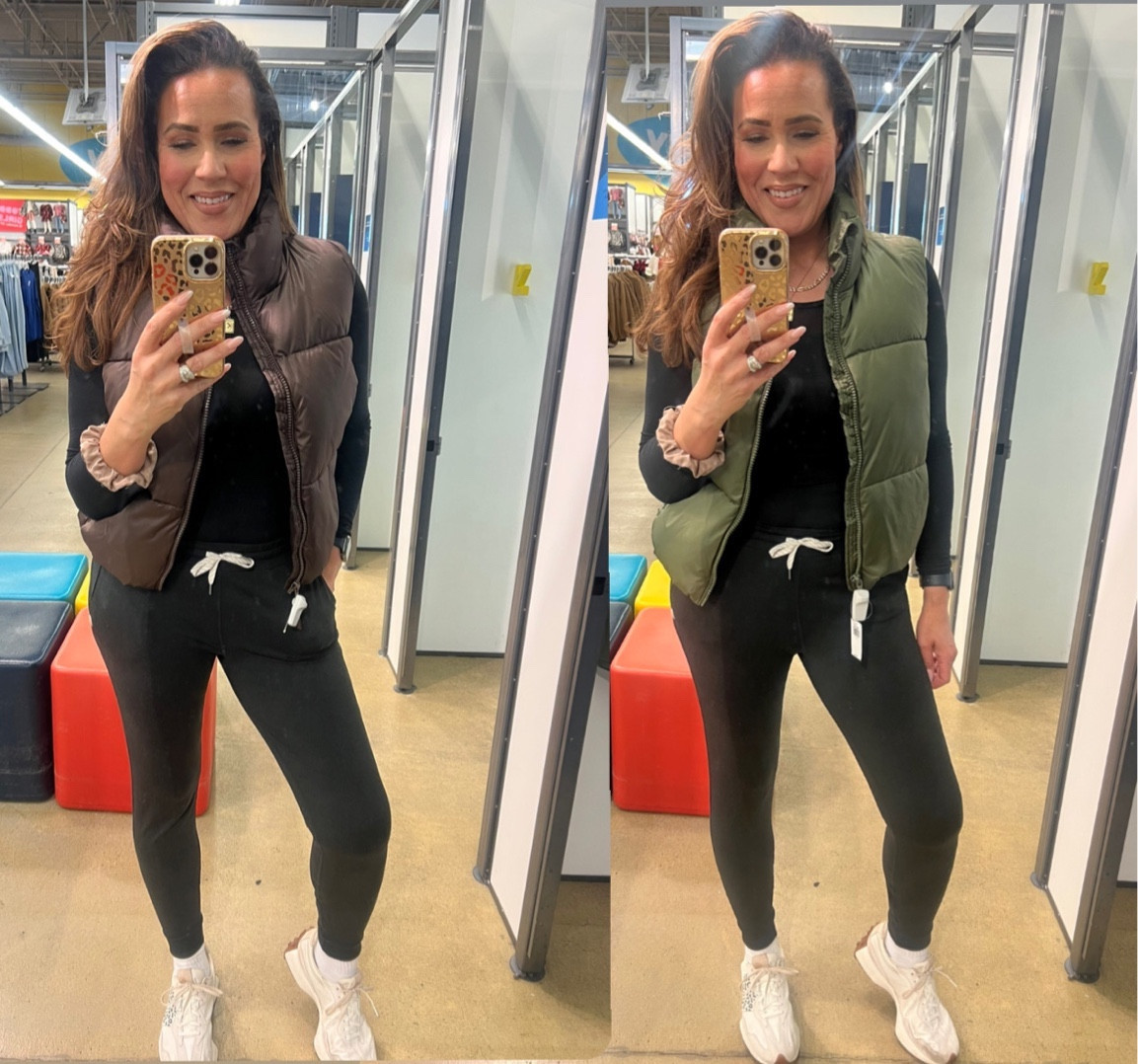 Love this puffer vest from Old Navy! It’s currently on major sale TODAY ONLY for just $15.00!!! 🤯 The subtle sheen really sets it apart from all the other puffer vests and elevates your look! 😍 I could’ve gotten the small or medium but went with a medium for a little oversized look. (This is the small vest pictured here.) Comes in multiple colors. I picked it up in the green ‘Conifer‘ and the brown ‘French Roast‘. Thanksgiving outfit, casual outfit, travel outfit, airport outfit, Would make a great gift, gifts for her, gift idea, mom style, casual style, #LaidbackLuxeLife

Vest: M
Top: S
Joggers: S Long
Sneakers: Run TTS

Which color is your favorite?

Follow me for more fashion finds, beauty faves, and lifestyle, home decor, sales and more! So glad you’re here!! XO, Karma

#LTKfindsunder50 #LTKsalealert #LTKCyberWeek