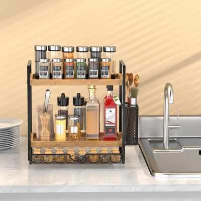 2 Tier Spice Rack Organizer For Countertop With Drawer And Basket, Suitable For Coffee Organizer, Kitchen Counter Storage, Bathroom Storage | Wayfair North America