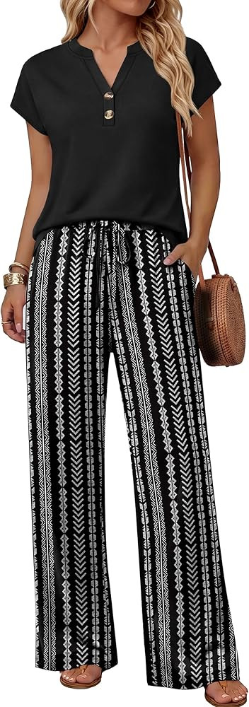 WIHOLL Two Piece Set for Women Summer Outfits Cruise Vacation Fashion Clothing Wide Leg Lounge Pa... | Amazon (US)