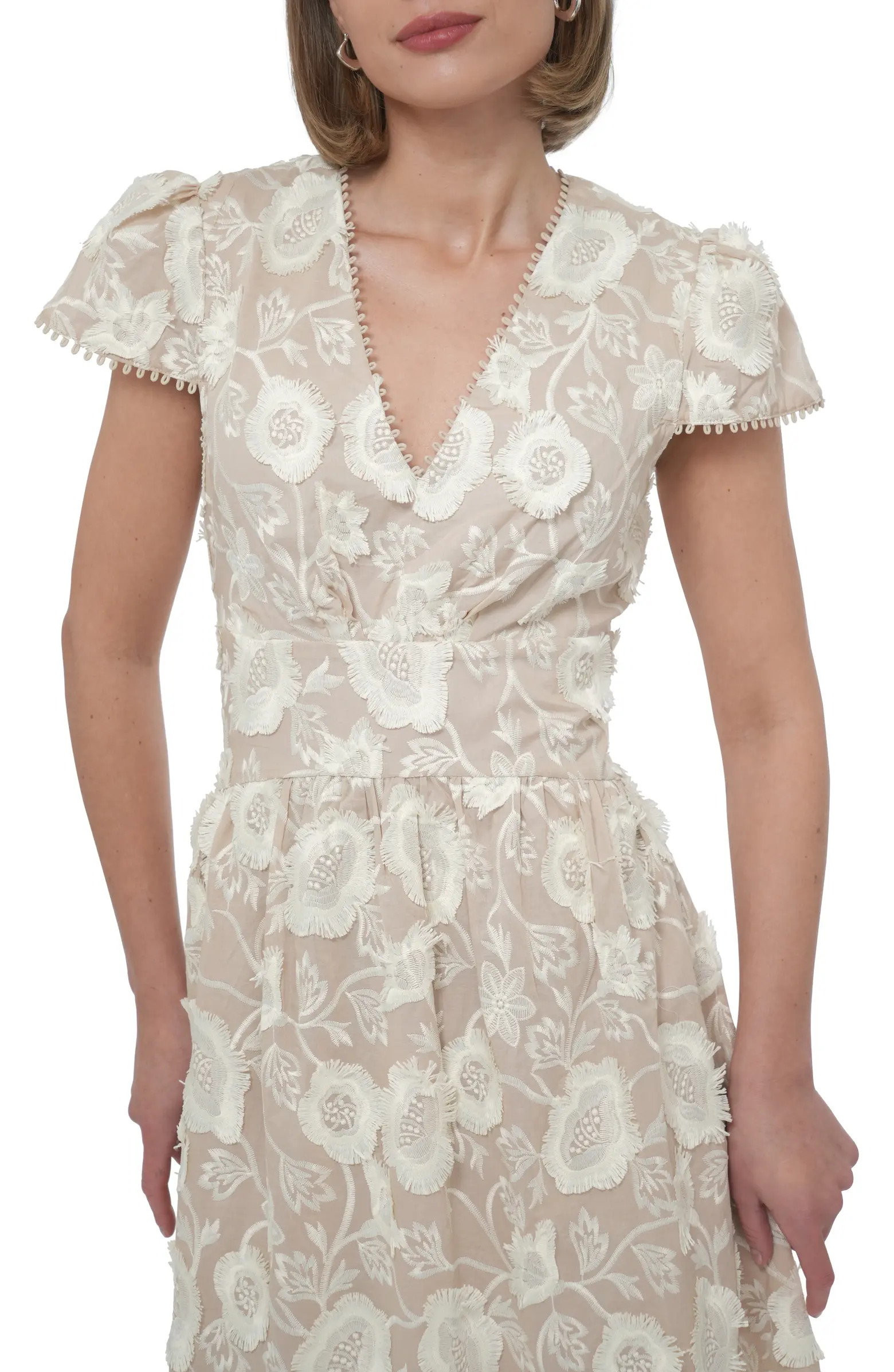 Nori 3D Embroidered Cotton Midi A-Line Dress | Nordstrom