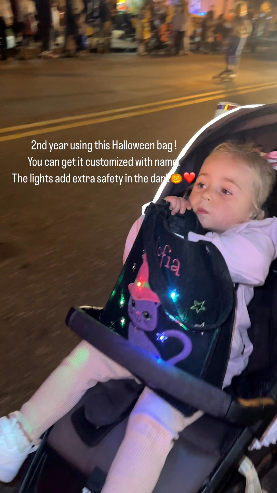 Light up Halloween bag! They'll be on sale right after Halloween- order for next year!!! The lights made it easy for me to find her amongst her friends and adds safety! She showed it off to everyone lol loves it 🐈‍⬛ 🧙 🎃

#LTKHalloween #LTKGiftGuide #LTKKids