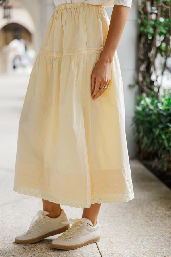 Easy Everyday Style Yellow Midi Skirt | The Mint Julep Boutique