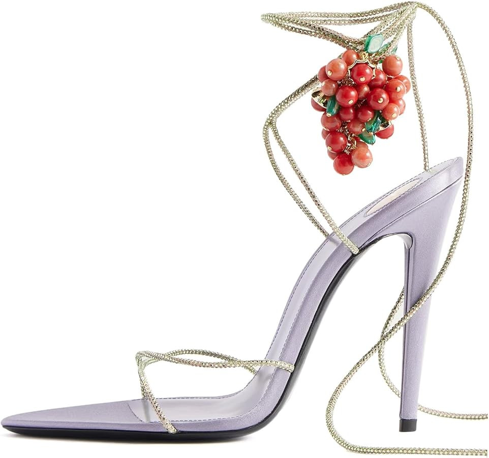 Yishaweiqi Metallic Chains Suede Heeled Sandals for Women Crystal Rhinestone Ankle Strap Stiletto... | Amazon (US)