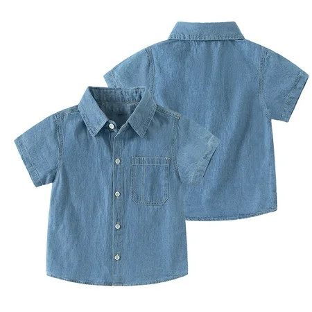 LYMAYTER 2-10Y Baby Boys Short Sleeve Denim Shirts Summer Button down Casual Jeans Shirt for Kids Toddler | Walmart (US)