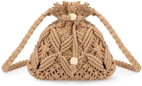 Peicees Drawstring Crochet Bag Purse- Woven Crossbody Purse For Women Summer Beach Vacation Trave... | Amazon (US)