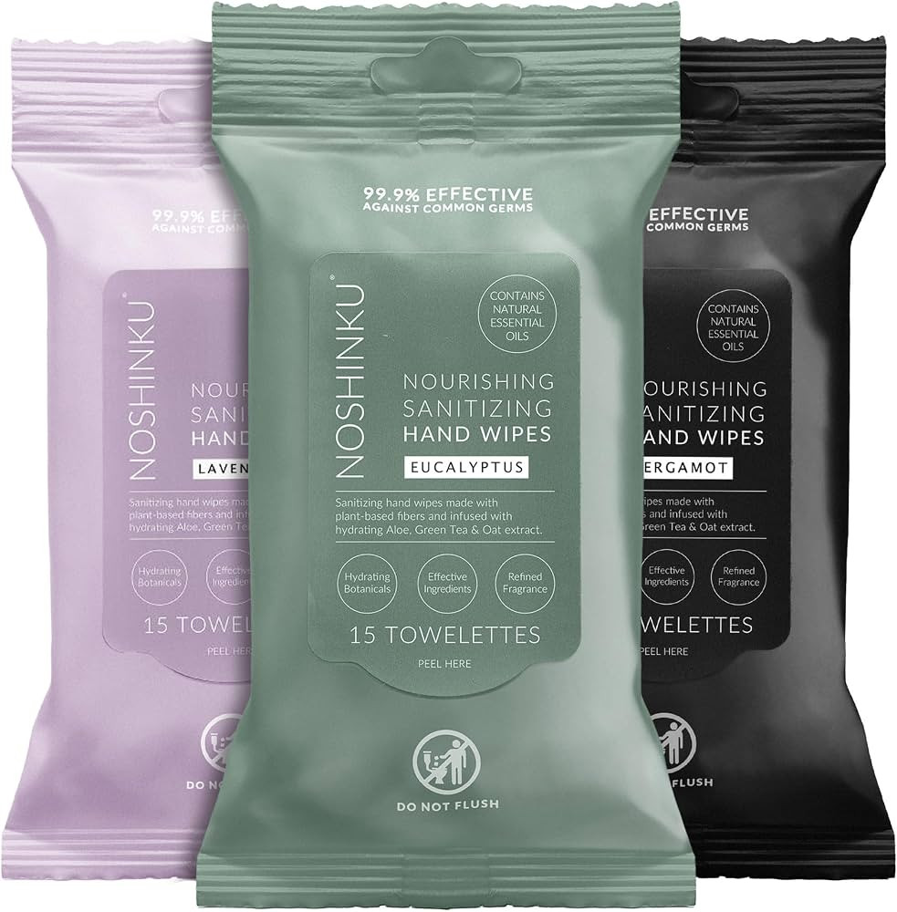 Noshinku Discovery Hand Sanitizer Wipes, 3-Pack (45 Towelettes) \u2013 Resealable Travel Wipes wi... | Amazon (US)