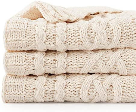 Battilo Cream White Ivory Throw Blanket for Couch, 51x 67 Inch, Woven Chenille Knit Throw Blanket... | Amazon (US)