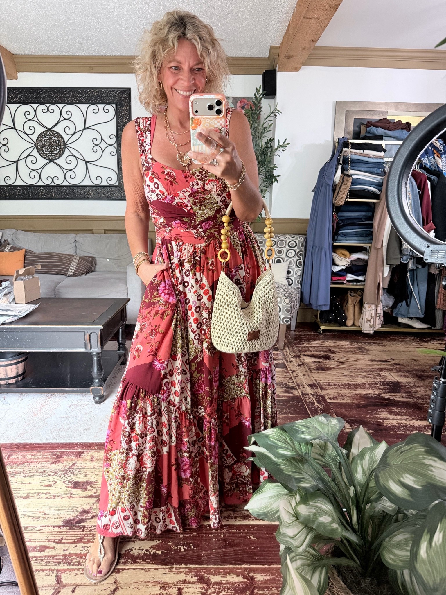 FP maxi dress with pockets size large, layered necklace and crochet bag

#LTKMidsize #LTKOver40 #LTKootd