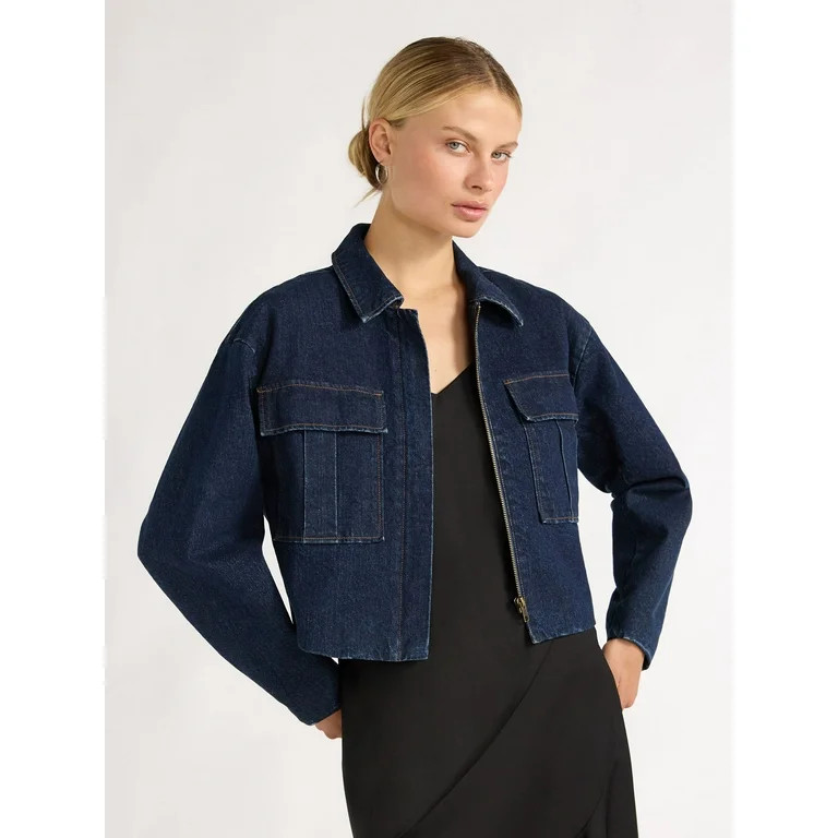 Scoop Women's Oversized Cropped Denim Jacket, Sizes XS-XXL - Walmart.com | Walmart (US)