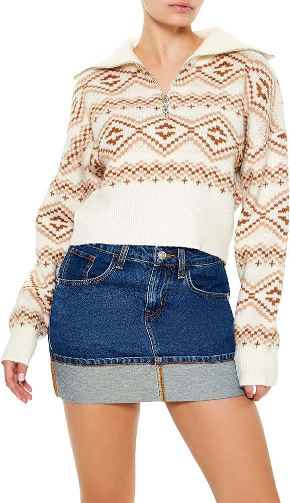 Forever 21 Womens Geo Print Half-Zip Sweater | Amazon (US)