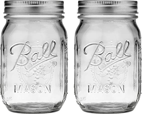 Ball 389579 Pint Regular Mouth Mason, 2 Count (Pack of 1), Clear | Amazon (US)