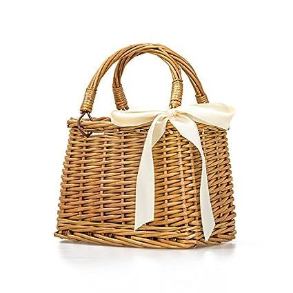 Natural Hand-Woven Rectangular Wicker Handbag Basket Purse Retro Summer Women Straw Tote (Rectang... | Amazon (US)