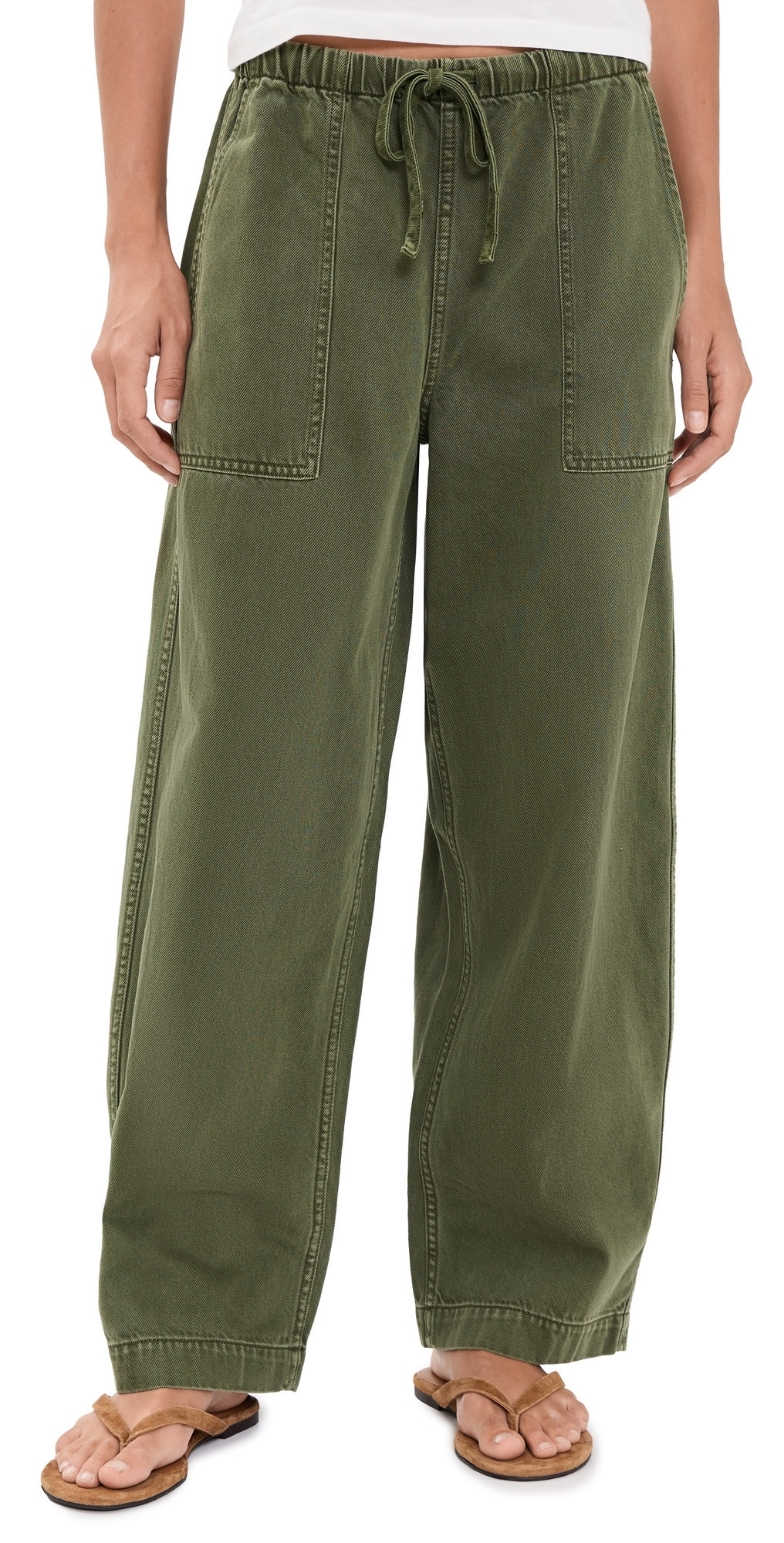 Madewell Pull-On Barrel-Leg Utility Pants in Airy Denim Faded Ivy S | Shopbop