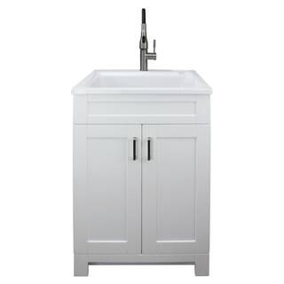 Transolid All-in-One 24.4 in. x 22 in. Acrylic Drop-In Laundry Sink and Cabinet with Faucet in Wh... | The Home Depot