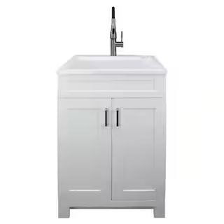 Transolid All-in-One 24.4 in. x 22 in. Acrylic Drop-In Laundry Sink and Cabinet with Faucet in Wh... | The Home Depot