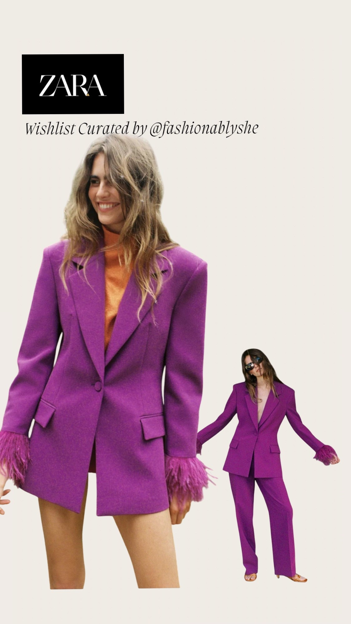Zara purple blazer with feathers and pant

#LTKdayinmylife #LTKmomlife #LTKOver40