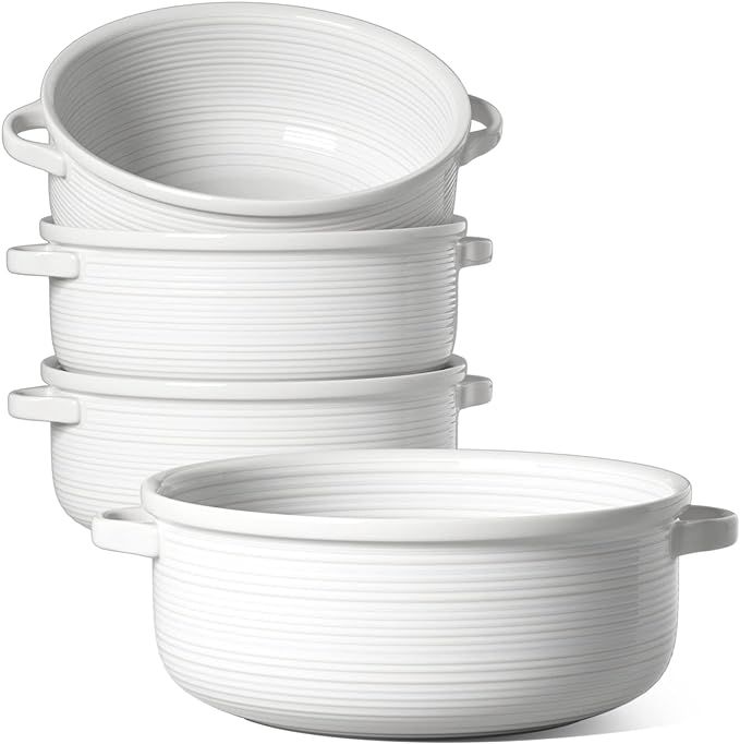 Amazon.com | LE TAUCI Soup Bowls With Handles, 22 Ounce for Soup, chili, beef stew, Set of 4, Whi... | Amazon (US)