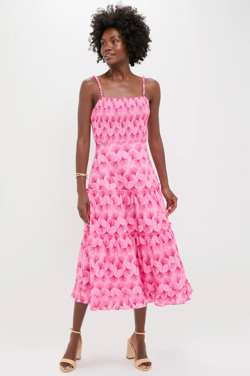 Pink & Raspberry Ginkgo Floral Augustine Midi Dress | Tuckernuck (US)