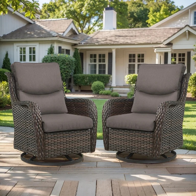 Gymojoy Outdoor Rocking Chair Set of 2, All Weather Wicker Patio Furniture Set Outdoor Swivel Gli... | Walmart (US)