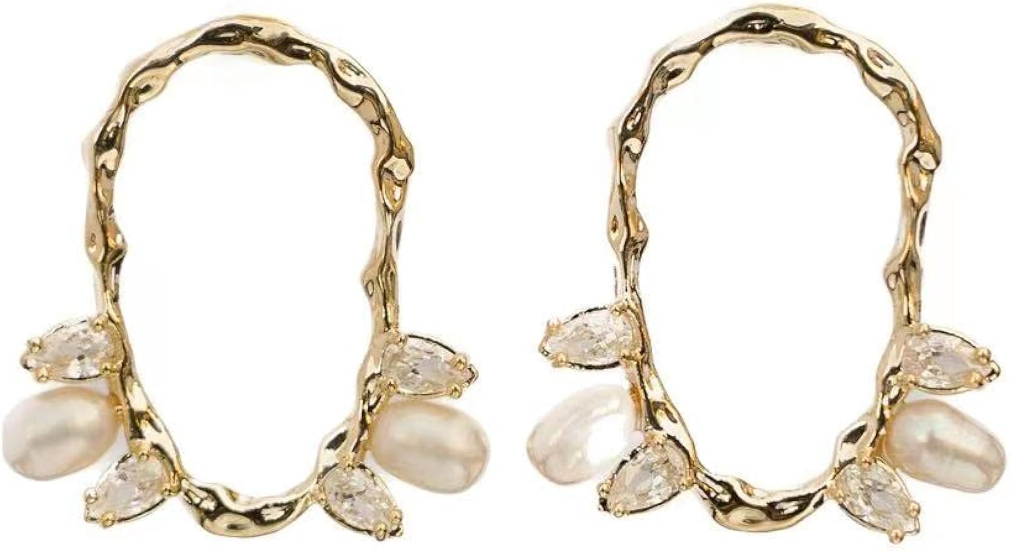 Amazon.com: Baroque Natural Pearl, Zircon, Lrregular Geometry Metal Earrings,S925 Tremella Needle... | Amazon (US)