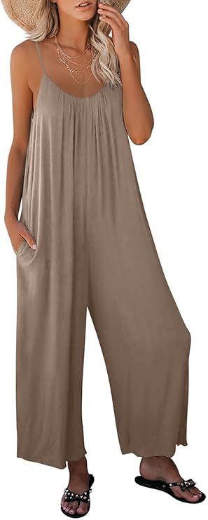 Happy Sailed Women's Casual Sleeveless Front Button Loose Jumpsuits Stretchy Long Pants Romper wi... | Amazon (US)