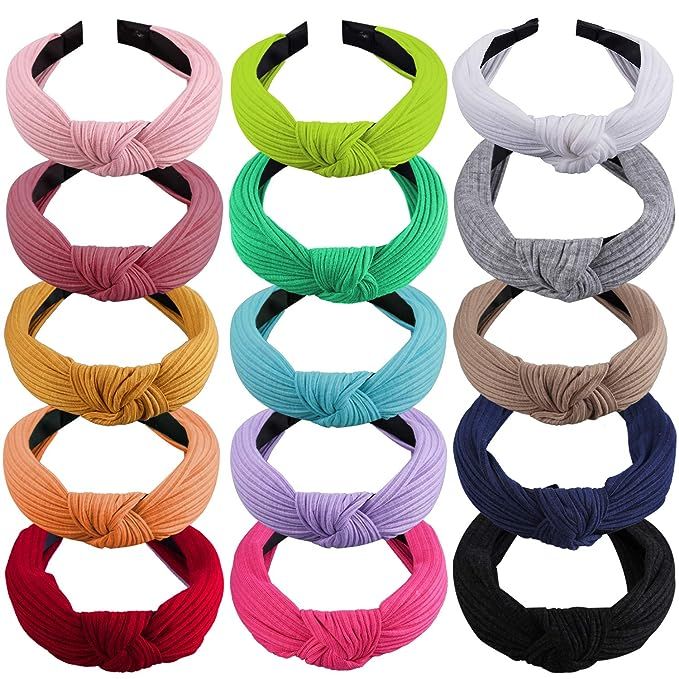SIQUK 15 Pieces Top Knot Headband Turban Headbands with Cross Knot Wide Cloth Headband for Womem ... | Amazon (US)