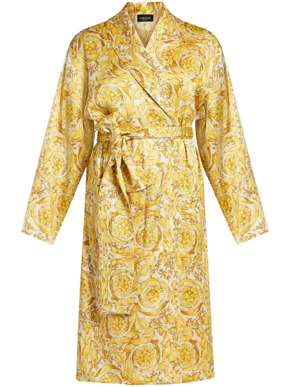 Versace Barocco-print silk-satin robe - Yellow | Farfetch Global