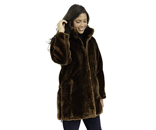 Nine West Outerwear Women's Reversible Faux Fur Raglan Sleeve Coat, Tobacco, Medium | Amazon (US)