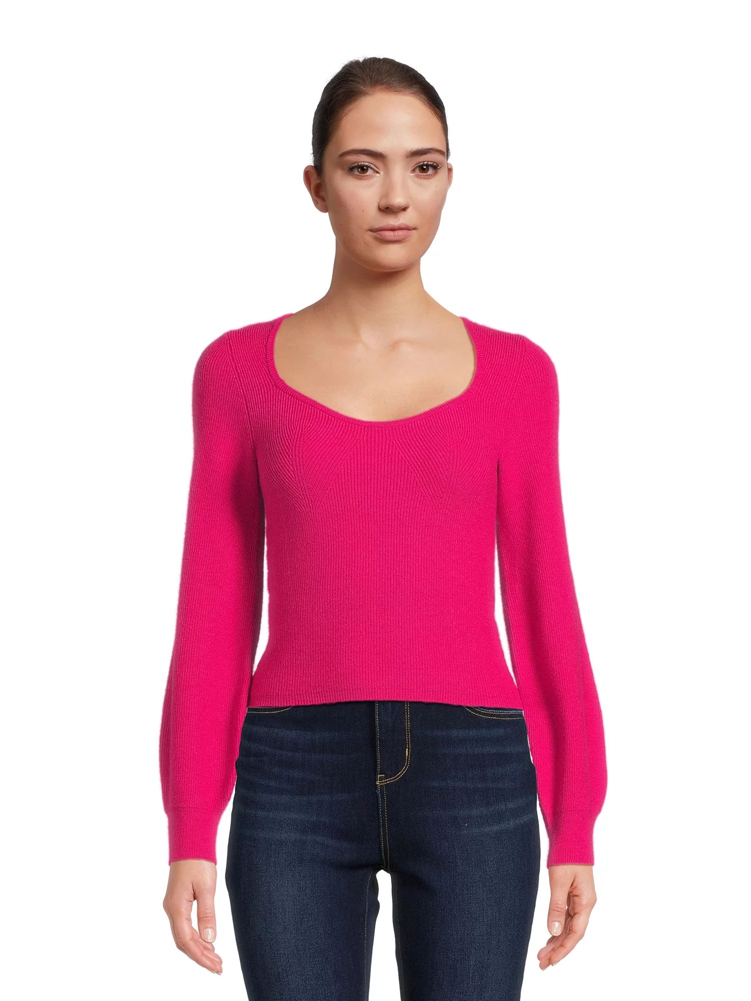 Pink Rose Juniors Square Neck Pullover Sweater with Long Sleeves, Sizes S-L | Walmart (US)