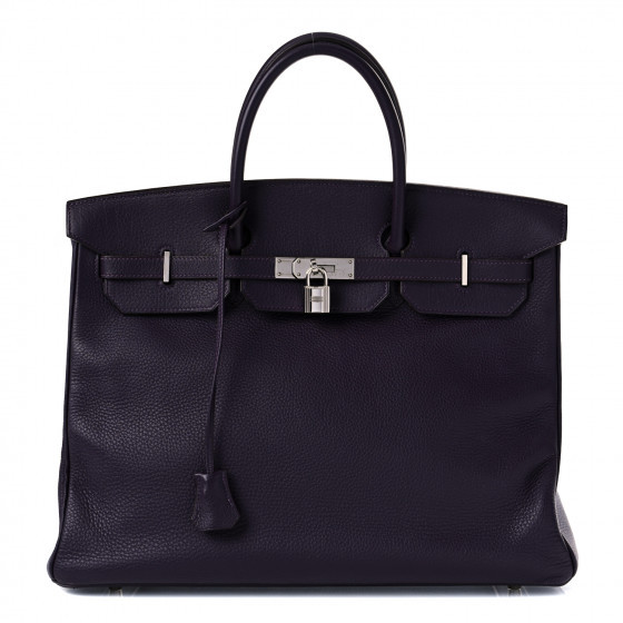 HERMES Taurillon Clemence Birkin 40 Raisin | Fashionphile