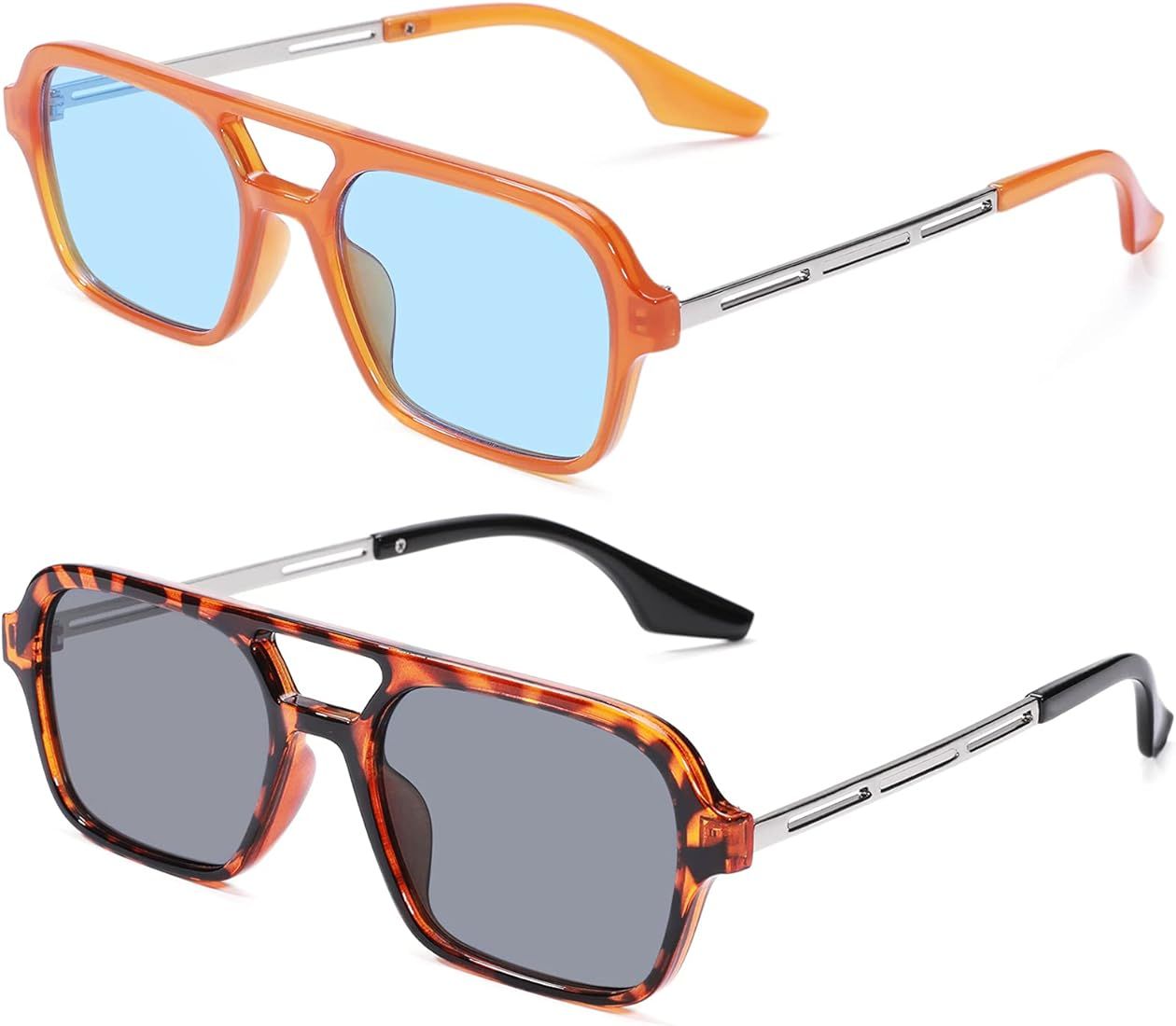 NULOOQ Retro 70s Flat Aviator Sunglasses for Women Men, Vintage Square Small Frame Shades Driving... | Amazon (US)