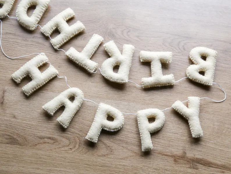 Happy Birthday Banner Cream | Eco-friendly Birthday Party Decor | Felt Birthday Banner | Happy Bi... | Etsy (US)