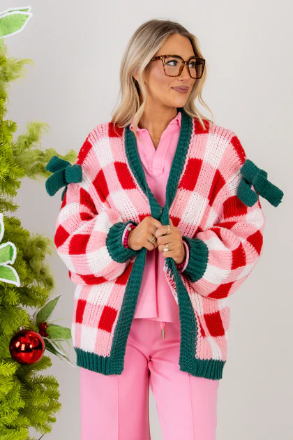 Selena Red Multi Plaid Long Sleeve Cardigan | The Willow Tree