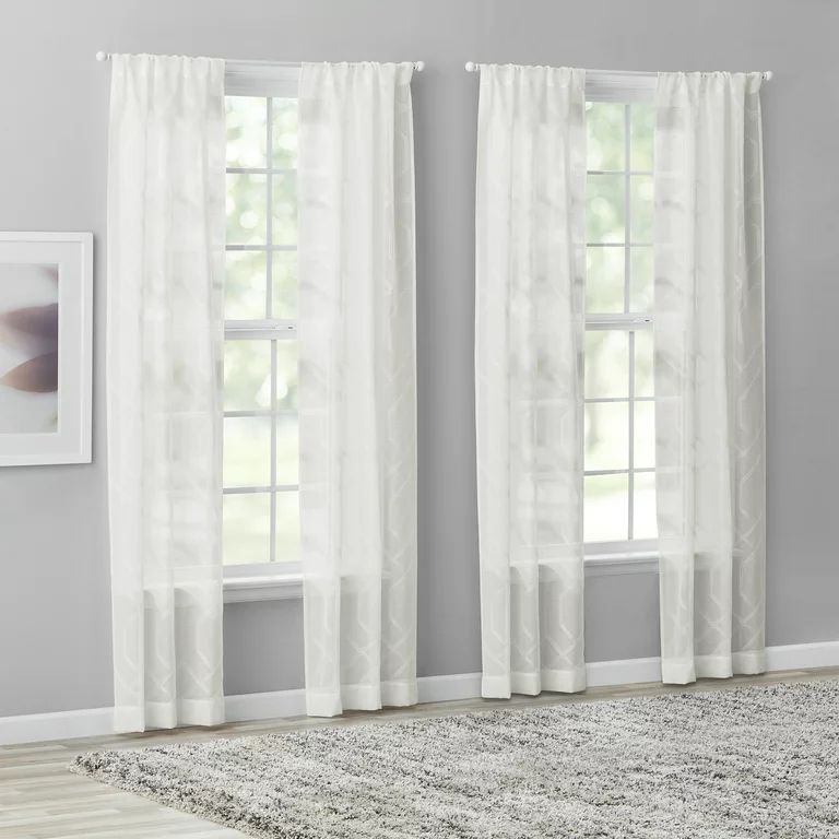 Mainstays Modern White Geometric Rod Pocket Sheer Curtain Set, 28" x 84" (4 Panels) | Walmart (US)