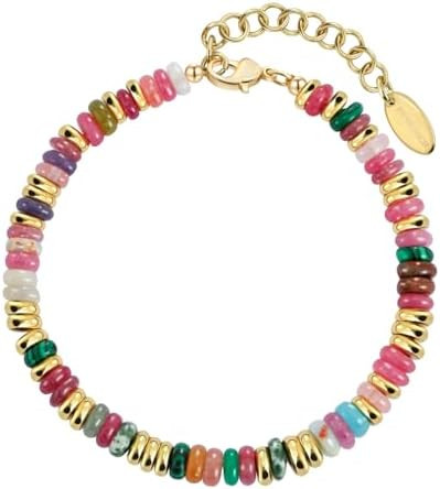Beaded Bracelet for Women and Girl, Colorful Beach Boho Gems Bracelet 14K Gold Plated Stackable H... | Amazon (US)