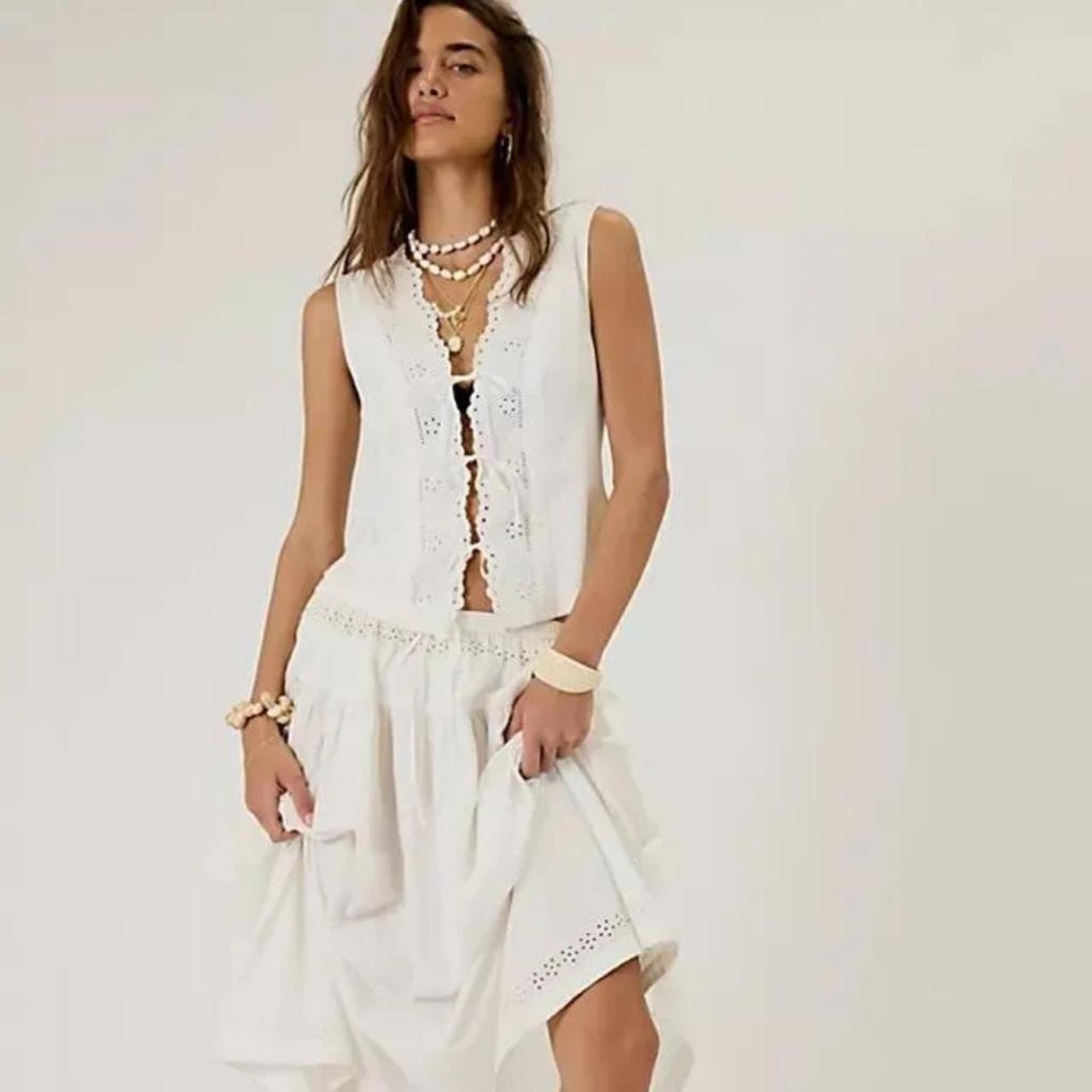 Free People Women's Dress - White - L | Depop US